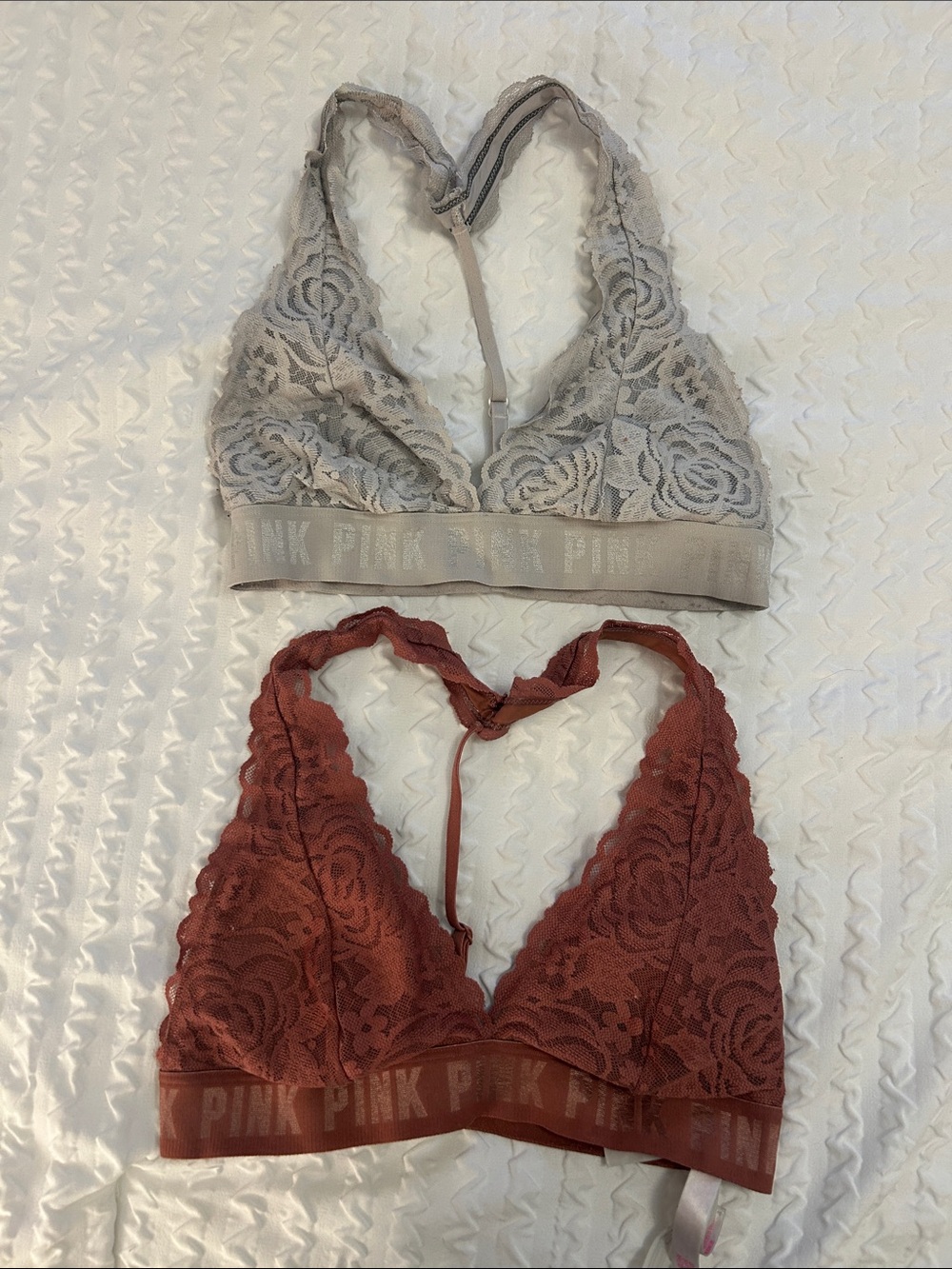 PINK Victoria's Secret Lace Bralette Set — White and Rust